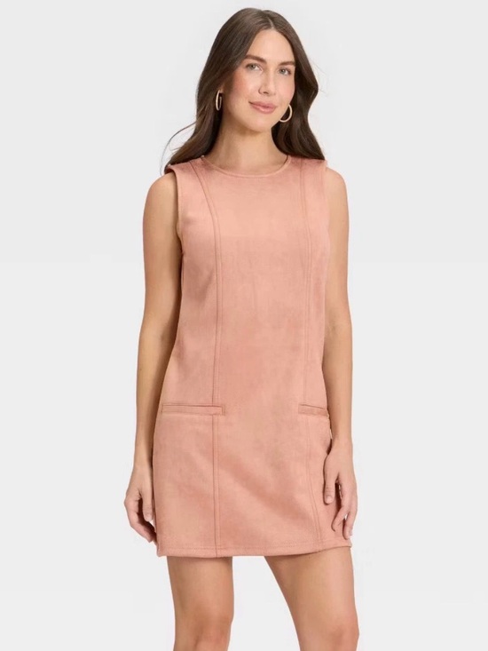 a new day Dresses & Skirts - a new day Sleeveless Rose/Tan Suede Shift Dress NWT size 12